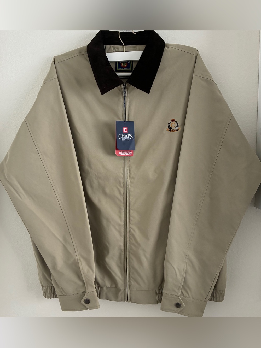 Chaps Performance Jacket - Khaki Corduroy Collar - Men’s XL - New With Tags
